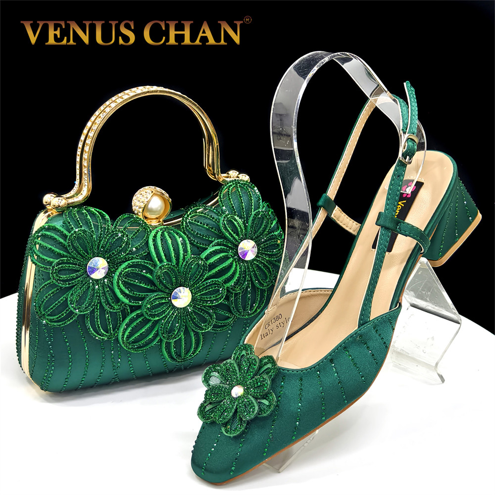 Women Bags Green - مضخات وحقيبة إيطالية جديدة للحفلات 2026