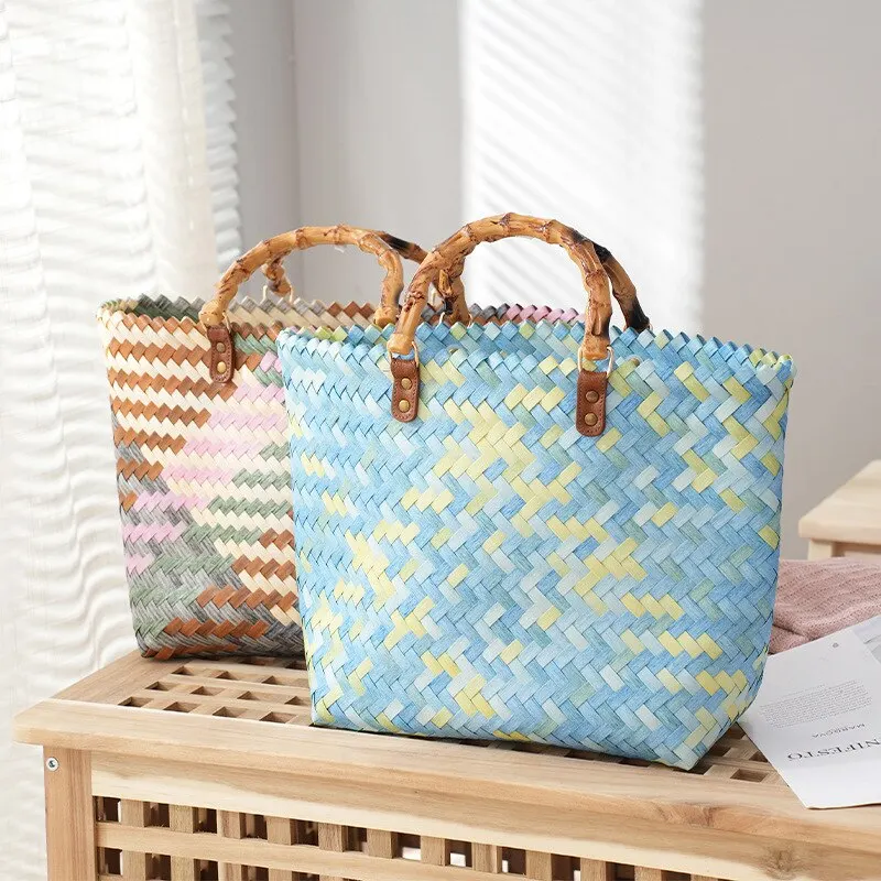 خمر الخيزران مقبض الروطان حقائ - مراجعة Basket Bag Wicker وسعره