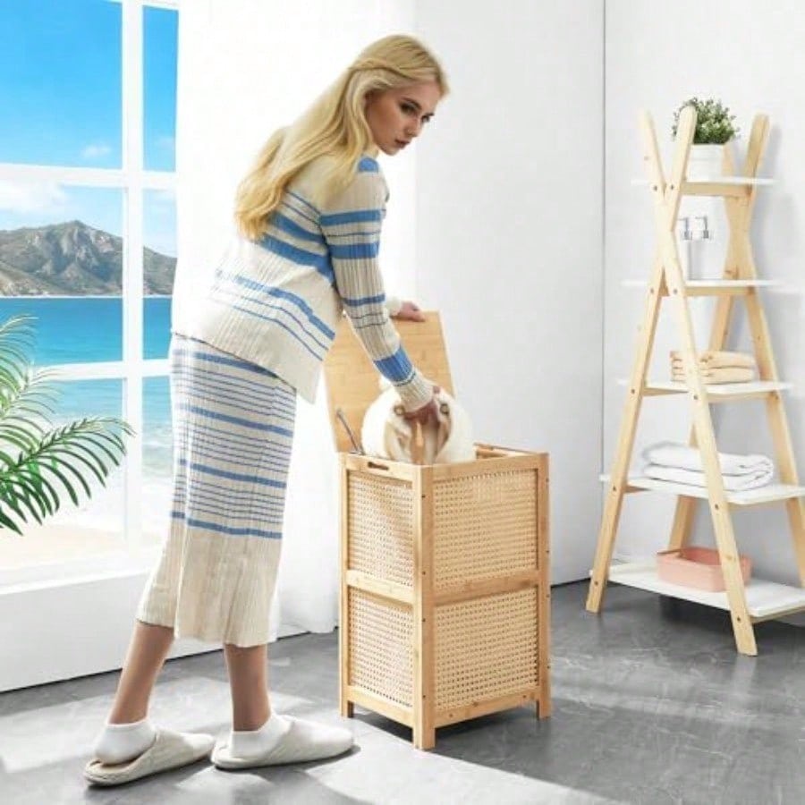 سلة غسيل من الخيزران مع غطاء،  - مراجعة Basket Bag Wicker وسعره