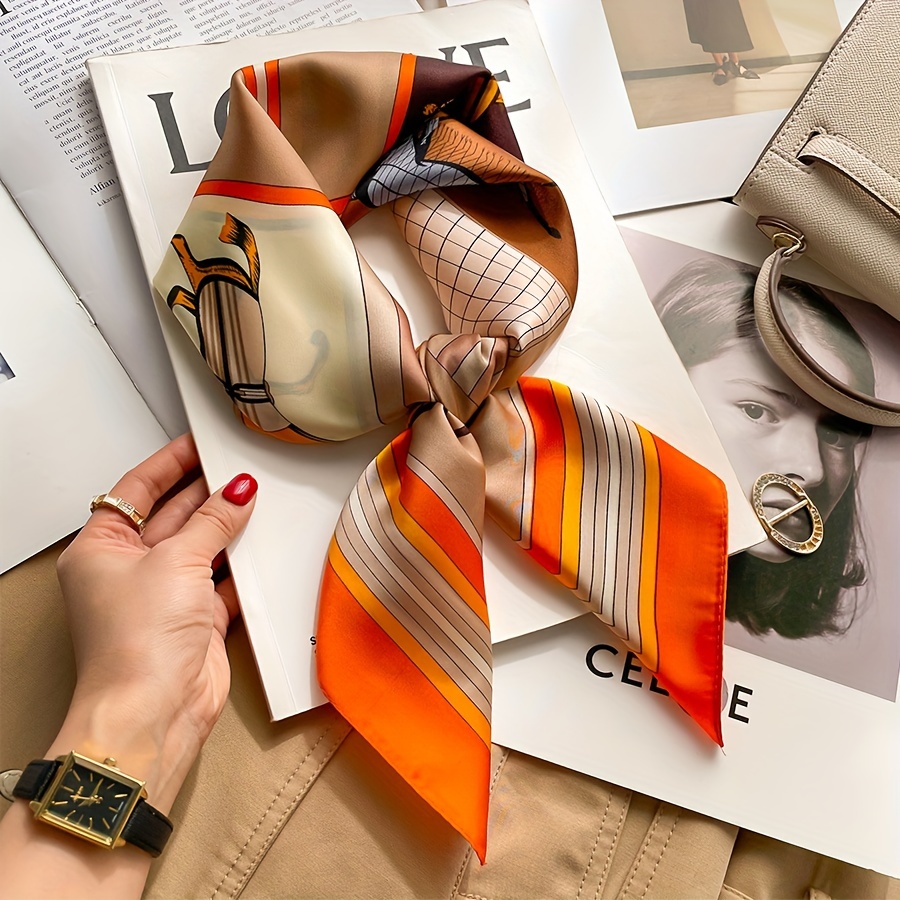 وشاح حريري مربع بنمط حصان فاخر - مراجعة Women Bags Office وسعره