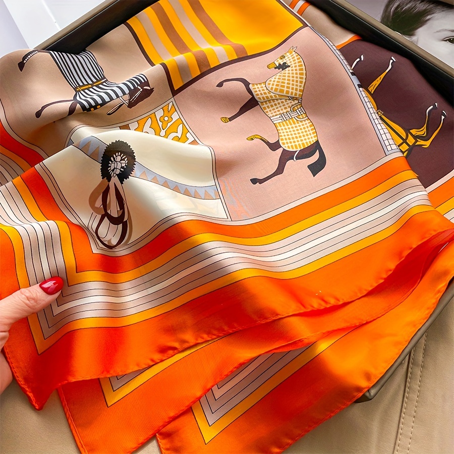 وشاح حريري مربع بنمط حصان فاخر - مراجعة Women Bags Office وسعره