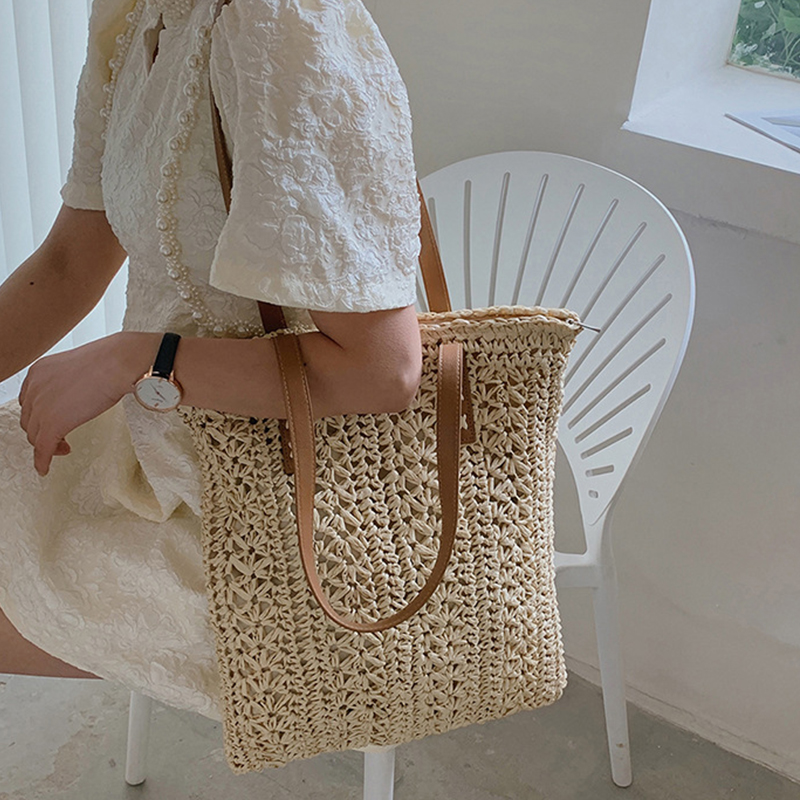 مربع جوفاء القش حقيبة شاطئية ا - مراجعة Women'S Raffia Bags وسعره